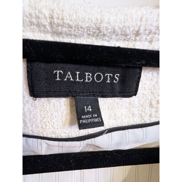 Talbots Piped Tweed Blazer 14 Cream Black Trim Quiet Luxury Old Money Academia - Picture 5 of 12
